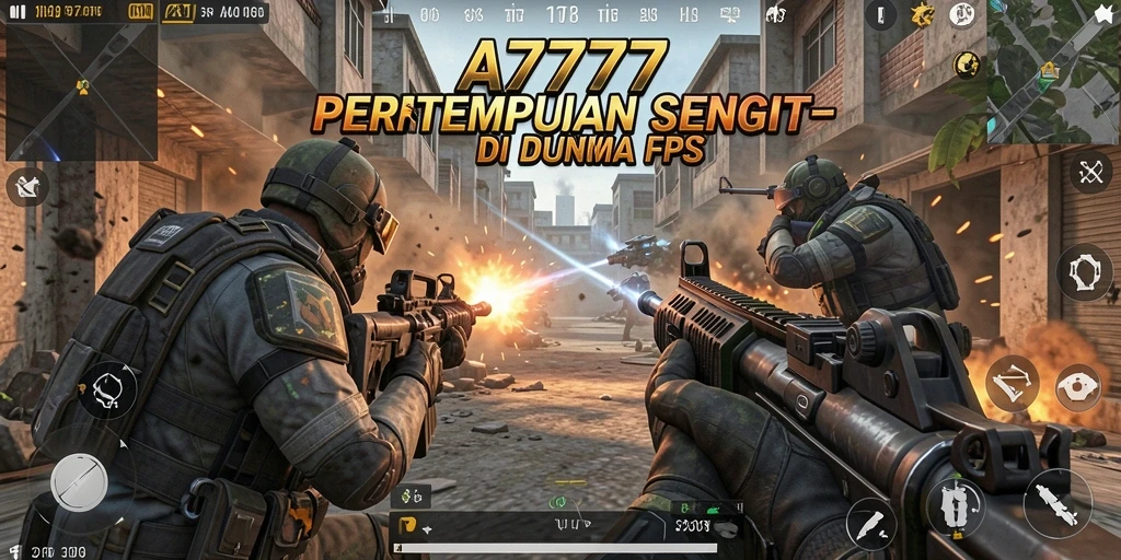 Screenshot utama A7777 menunjukkan aksi mendebarkan dalam pertempuran FPS.