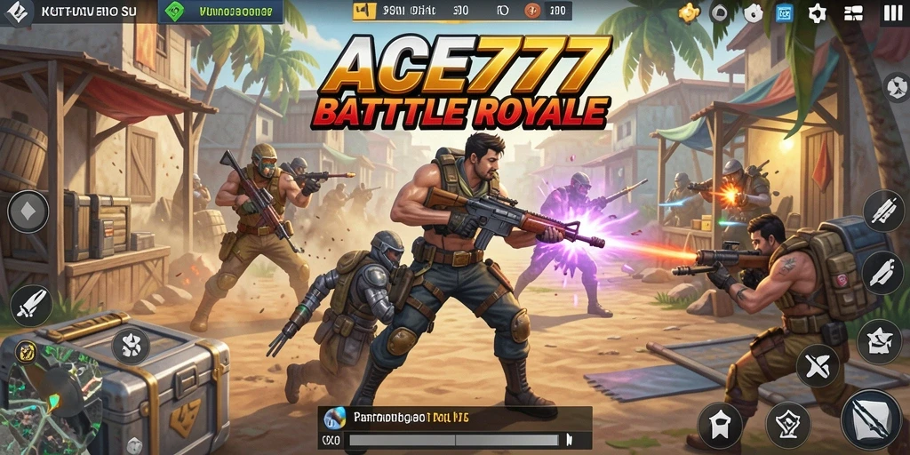 Screenshot gameplay ACE777 menunjukkan pertarungan intens dalam arena Battle Royale.