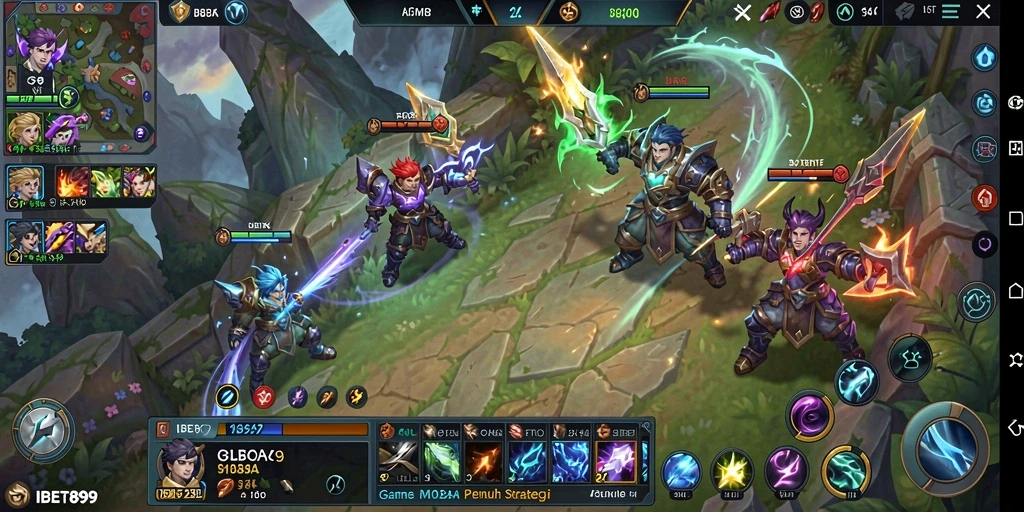 Screenshot utama IBET899 menampilkan pertempuran tim yang menarik dan aksi gameplay MOBA.