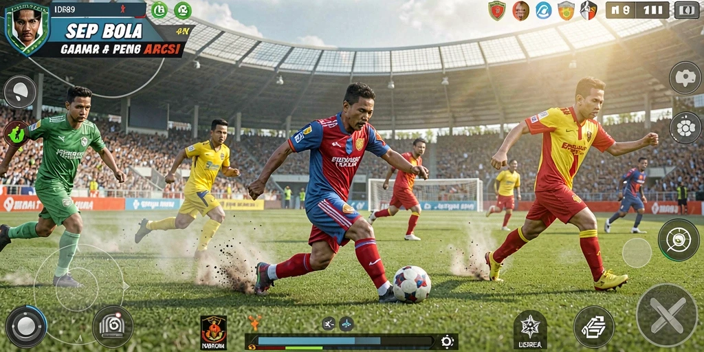 Tangkapan layar gameplay IDR89 menampilkan aksi sepak bola yang mendebarkan.