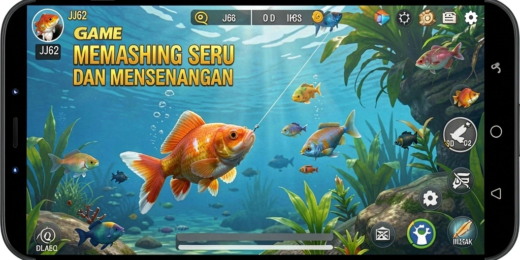 Screenshot gameplay JJ62 menampilkan pengalaman memancing yang realistis dan seru.