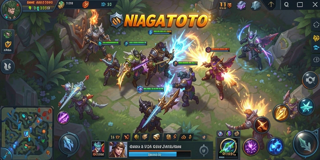 Screenshot gameplay NIAGATOTO dengan karakter bertarung di arena.