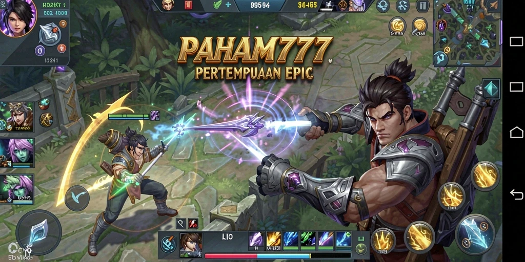 Tampilan layar pertempuran seru di dalam <strong>PAHAM777</strong> yang menampilkan berbagai karakter bertarung.