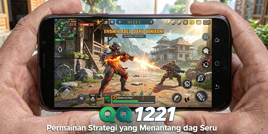 Screenshot utama QQ1221 menampilkan pertempuran strategi yang seru.